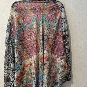 Boho multi-colored wrap by Shelli Segal. Tasseled Beach Scarf, Sarong 
OS
